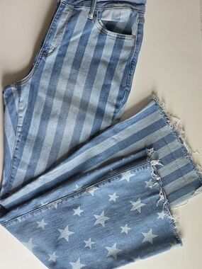 Judy Blue Americana High Rise Flare Jeans Stars Stripes Patriotic Split Leg 14W